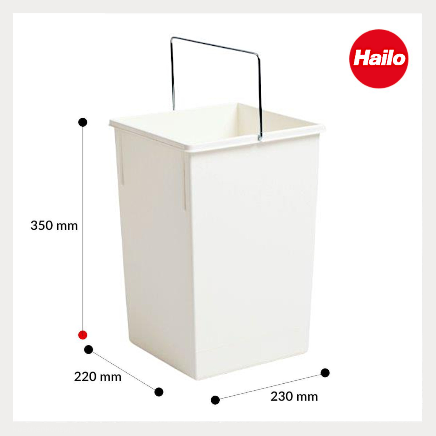 Hailo Inneneimer 1045119 weiß 15 Liter 230 x 220 x 350 mm mit Henkel