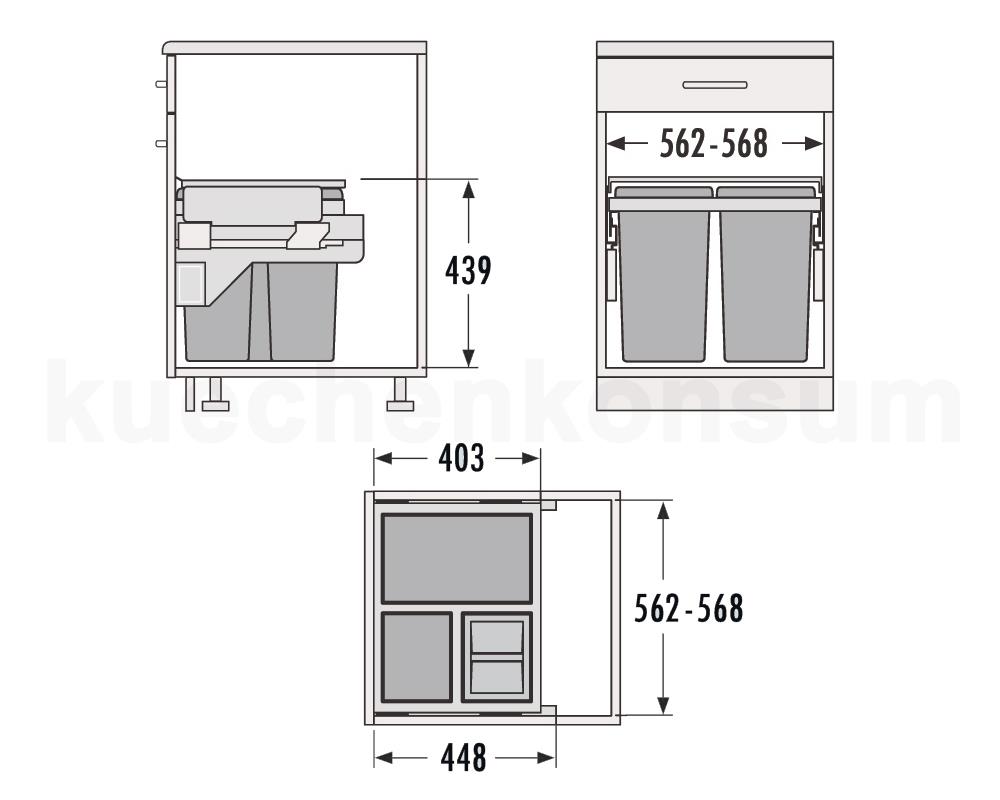 Hailo Abfallsammler 3610631 CS Slide Euro-Cargo S 2x 13 + 30 Liter
