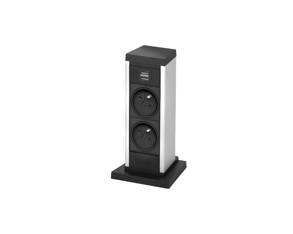 EVOline UP Steckdosenturm 00.024 UP20 silber 2x VDE + 2x USB französische Norm