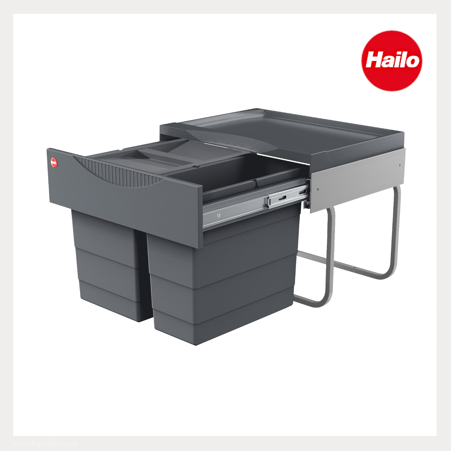 Hailo Abfallsammler 3644903 Raumspar-Tandem-S 18 + 12 Liter mit Biodeckel Dunkelgrau