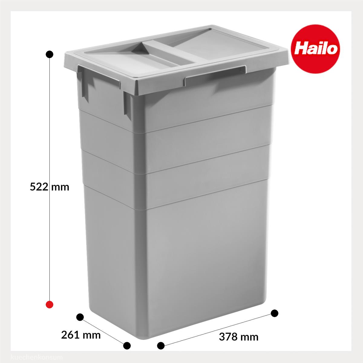 Hailo Inneneimer 1014169 mit Deckel hellgrau 38 Liter 378x261x520 mm