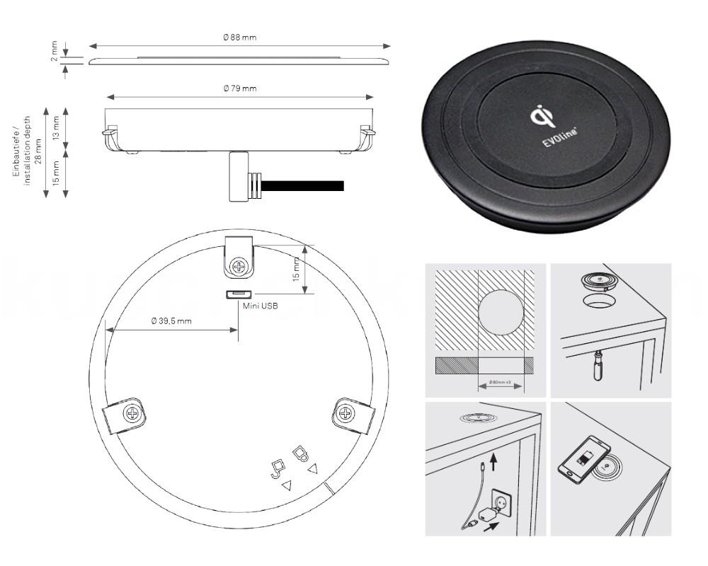 Schulte EVOline Charger QI 91.128 kabellose Ladespule Einbau
