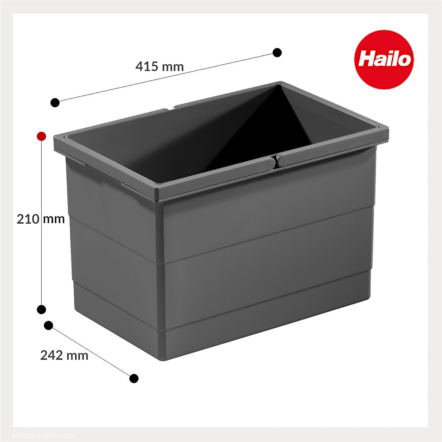 Hailo Inneneimer 1225859 dunkelgrau 415 x 242 x 210 mm mit Deckel