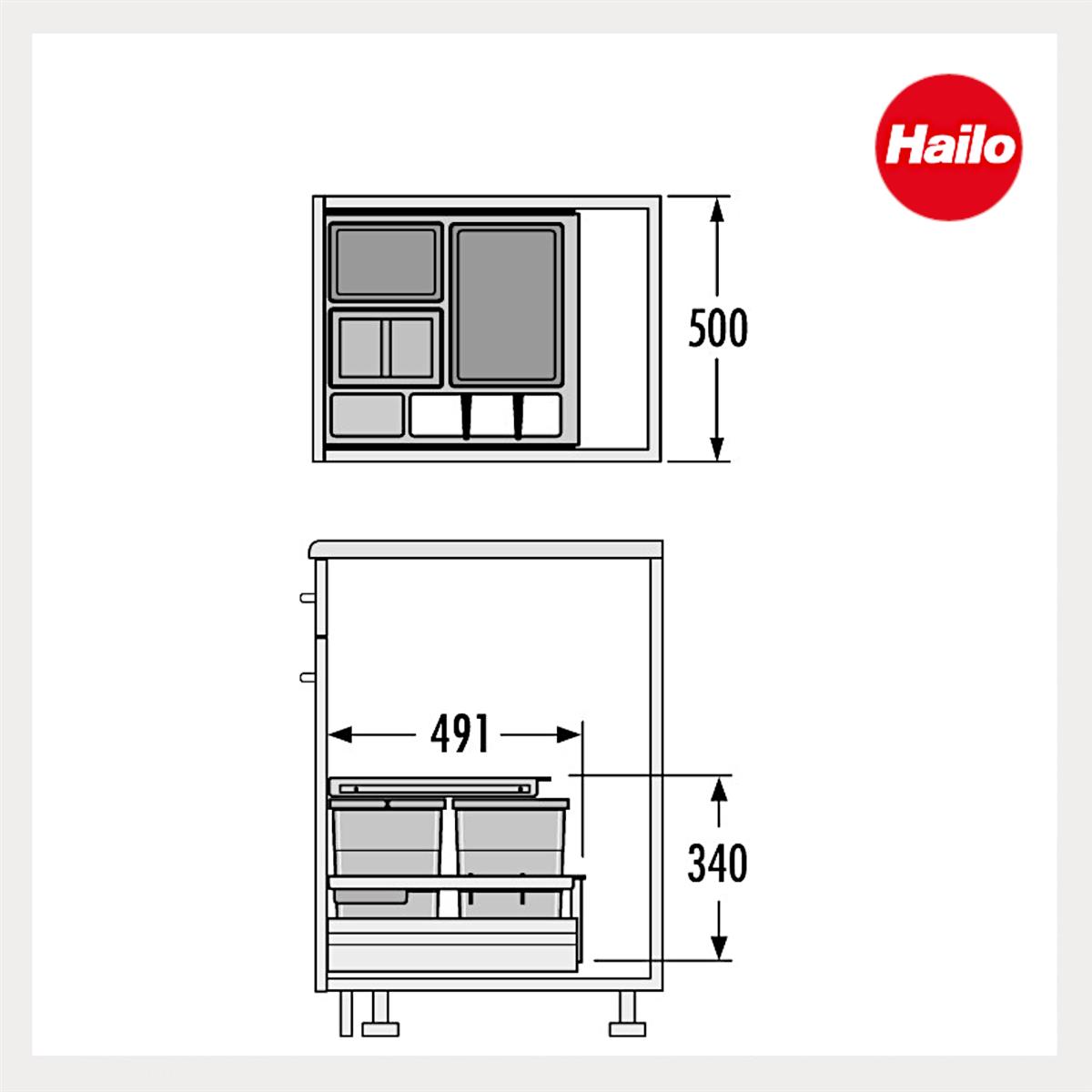 Hailo Abfallsammler 3620521 Separato-K 500 Einsatz 2x8+18 L Dunkelgrau