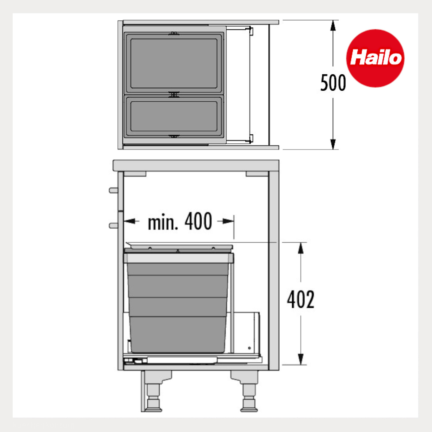 Hailo Abfallsammler 10000223 Triple XL 500 18/28 Liter dunkelgrau
