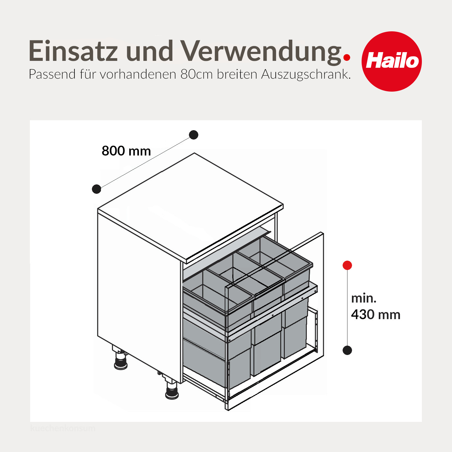 Hailo Abfallsammler 10000227 Triple XL 800 28/28/18 Liter dunkelgrau