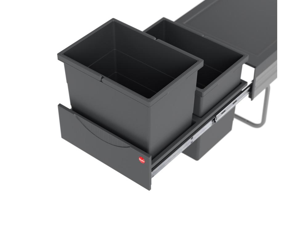 Hailo Abfallsammler 3641522 Raumspar-Tandem 2x 18 Liter dunkelgrau