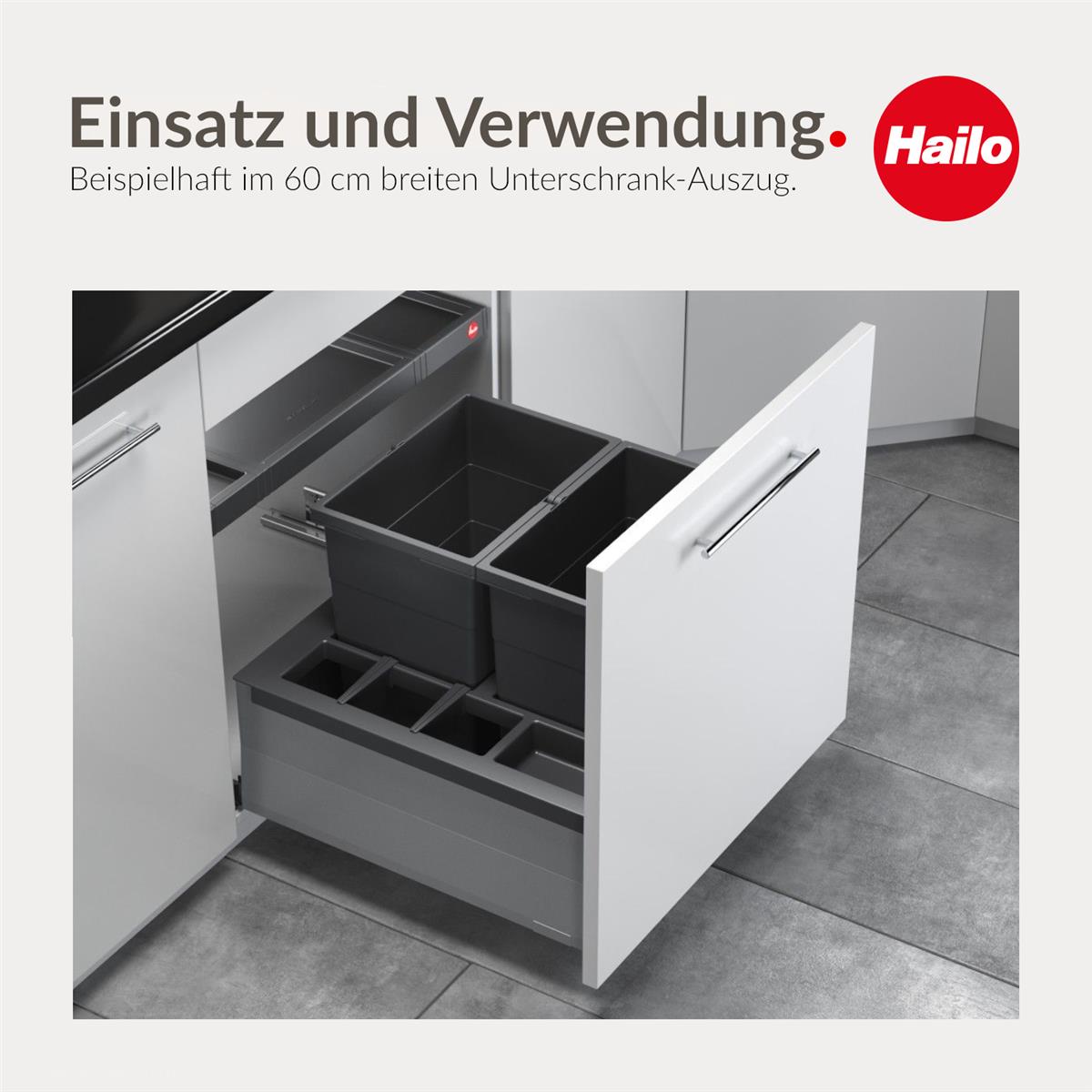 Hailo Abfallsammler 3620811 Separato-K 600 Einsatz 2x 20 Liter Dunkelgrau