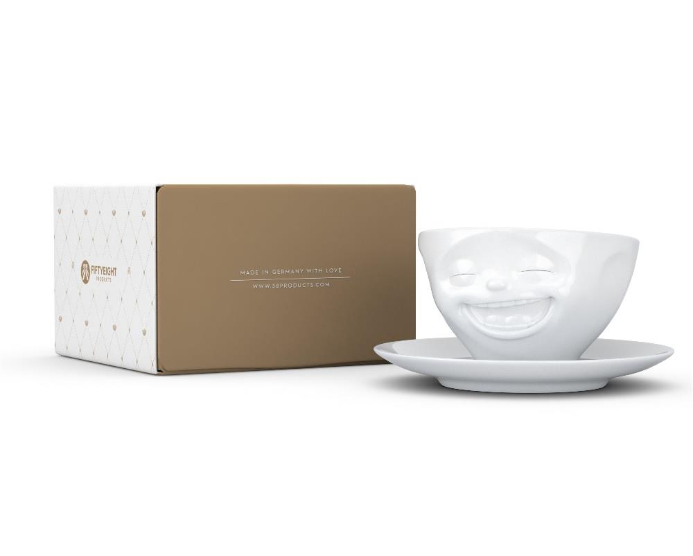 TV Tasse Kaffeetasse 47 Lachend mit Untertasse weiß