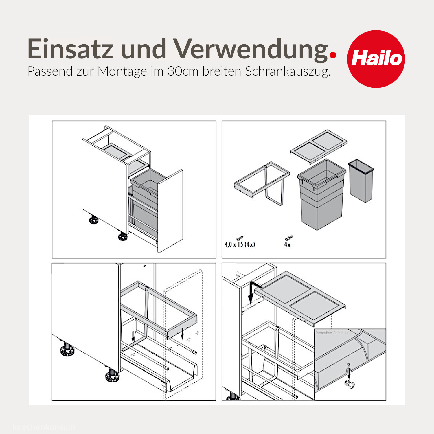 Hailo Abfallsammler 3669101 Inset Tandem 38 + 7 Liter dunkelgrau