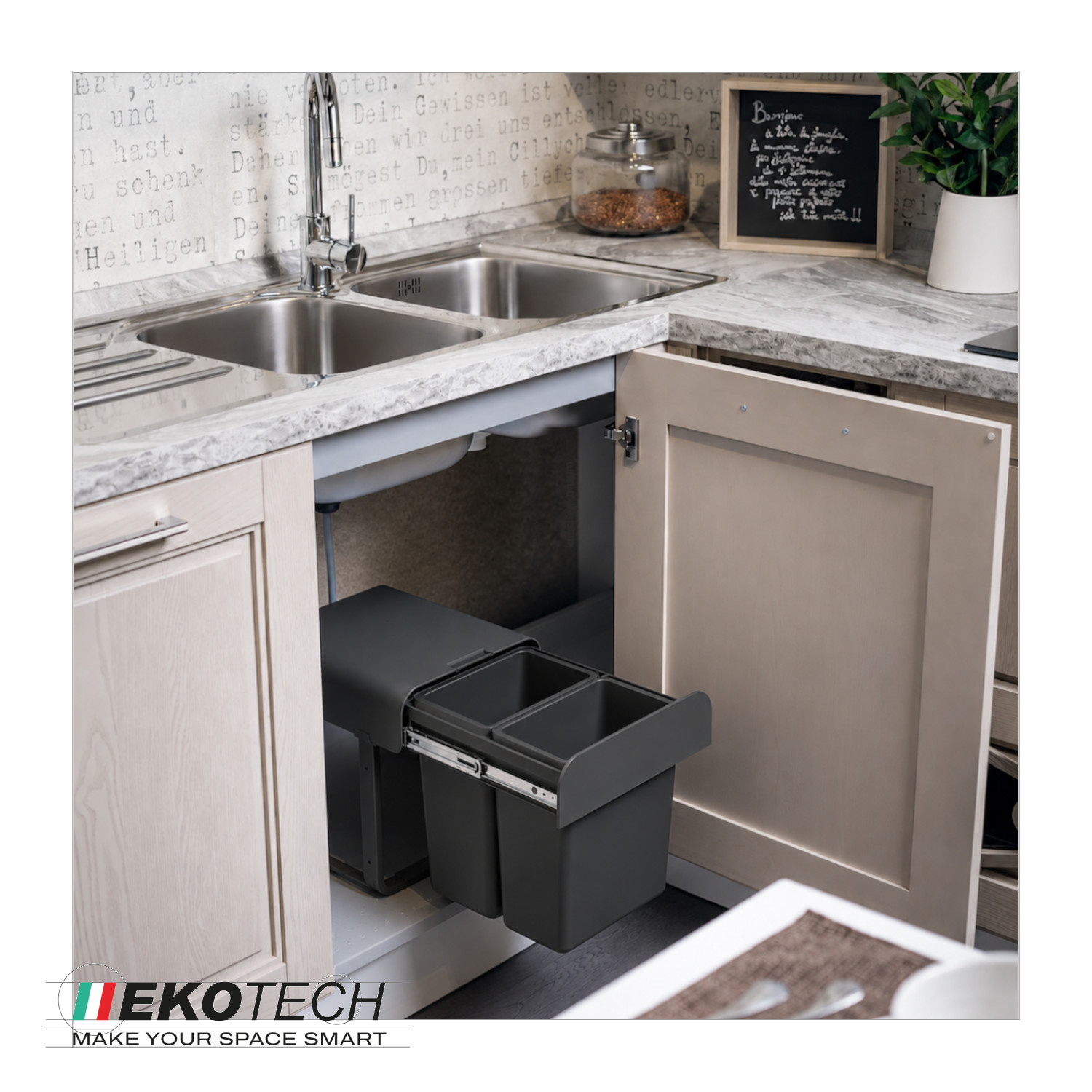Ekotech Abfallsammler AS77S Aladin schwarz 2x 7 Liter ab 40cm Unterschrank