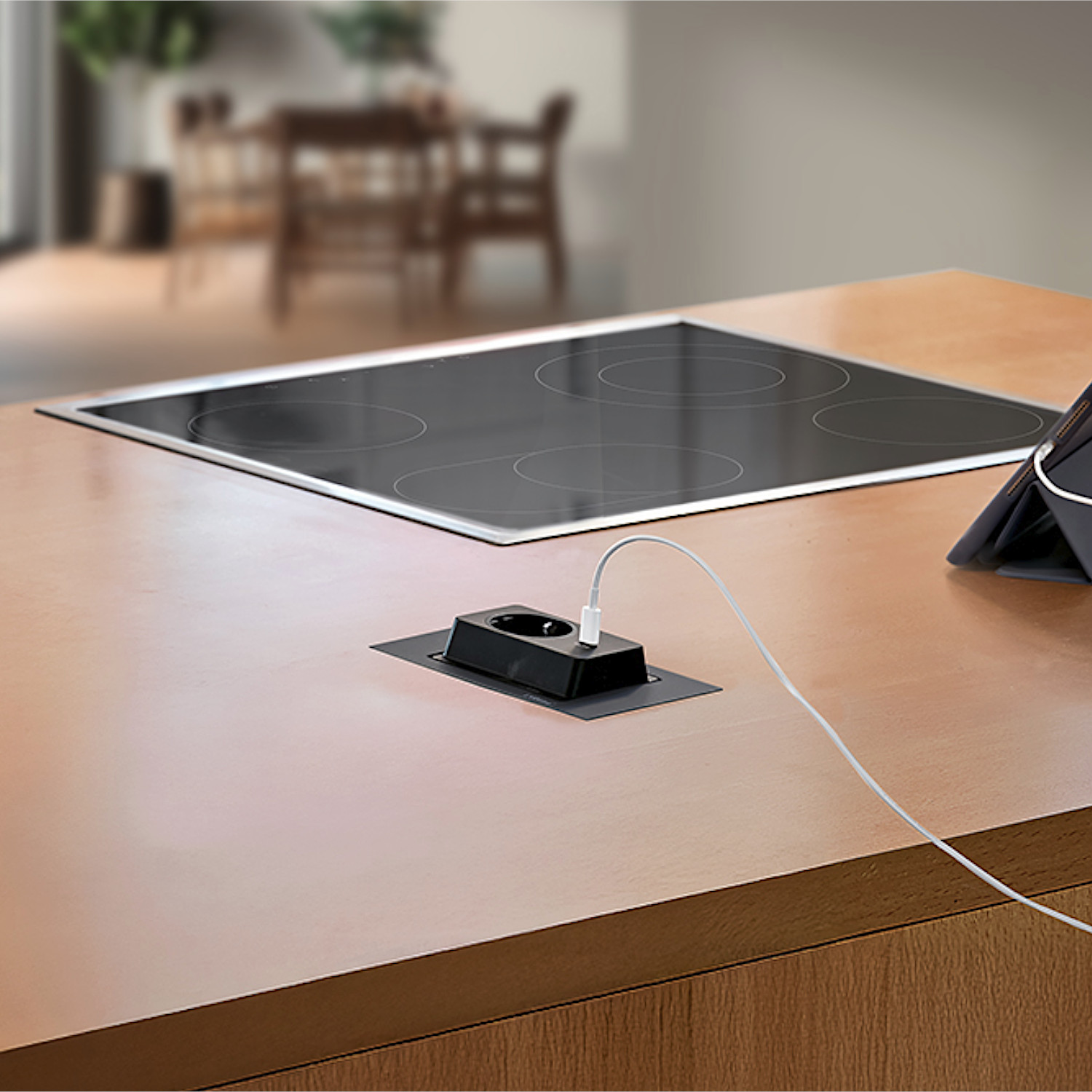 Schulte EVOline Spin 40.003 Einbausteckdose VDE/USB schwarz matt