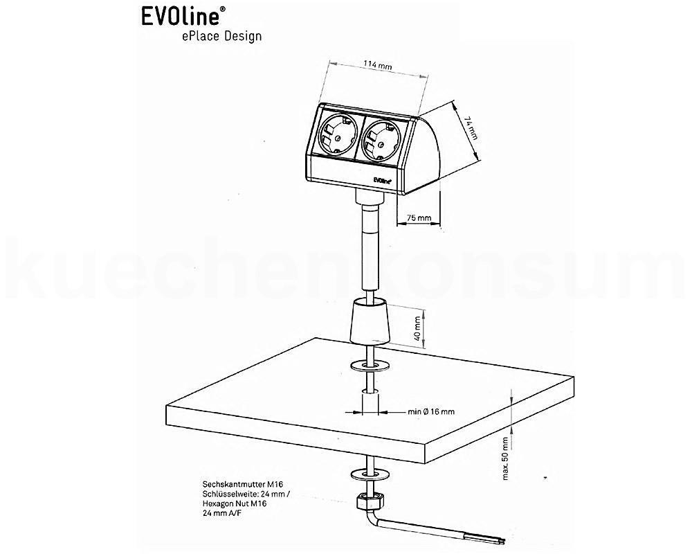 Schulte EVOline T-Dock 22.056 Inselsteckdose 2fach waagerecht Schwarz