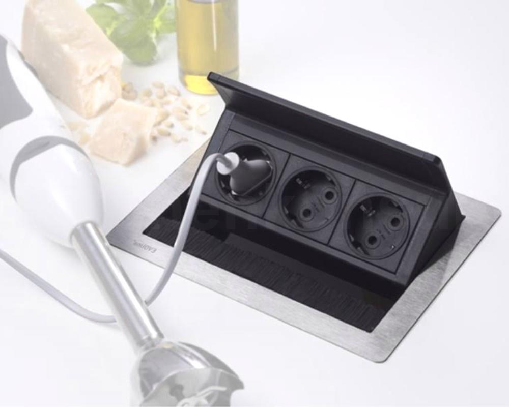 Schulte EVOline FlipTop Push S 00.249 fach Klappsteckdose 3 VDE Edelstahl