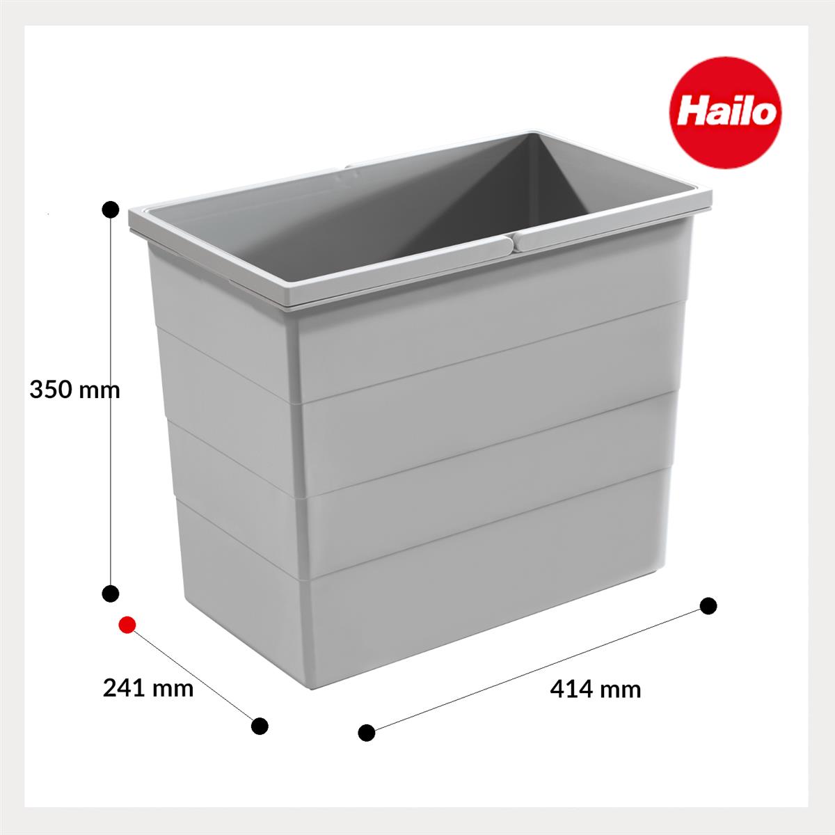 Hailo 28 Liter Inneneimer 1125729 hellgrau 414 x 241 x 350 mm 2 Henkel
