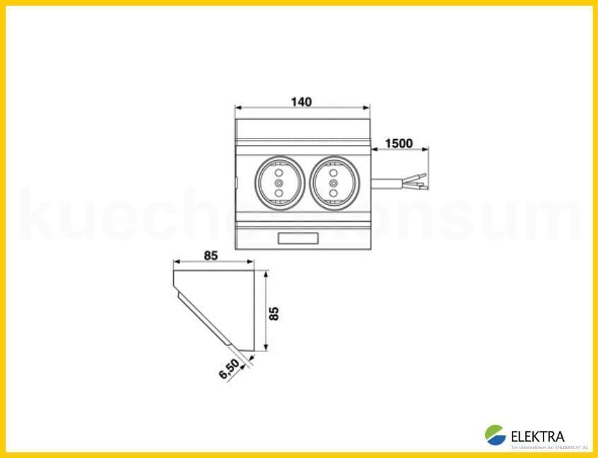 Elektra Ecksteckdose 52564401 EBE-S2 alu-metallic 2-fach 140 x 85 x 85 mm