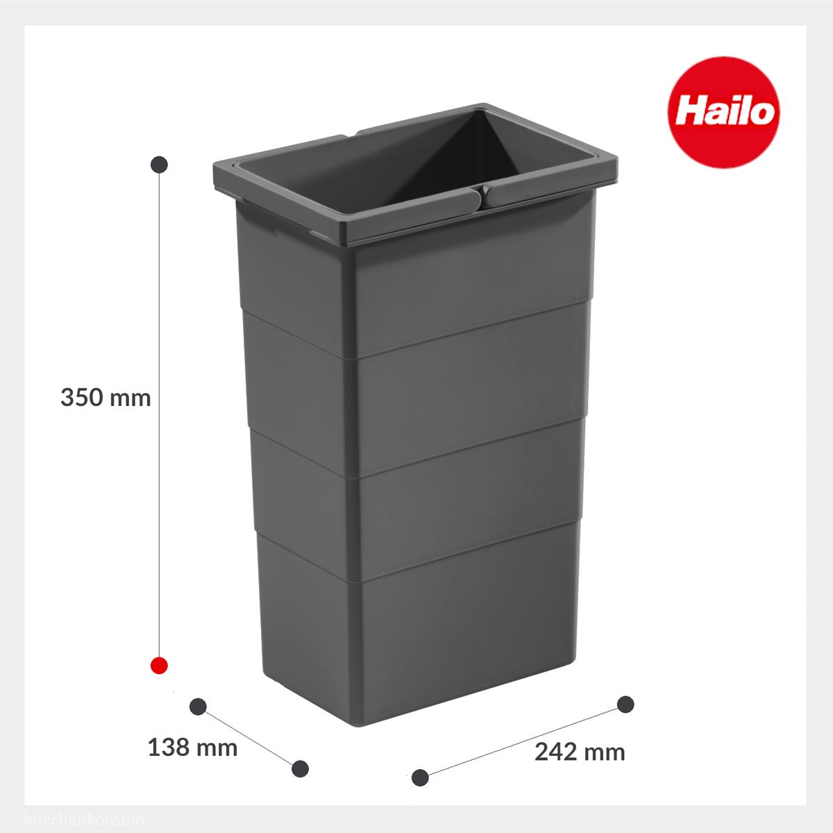 Hailo Inneneimer 1224679 dunkelgrau 8 L 242 x 138 x 350 mm 2 Henkel
