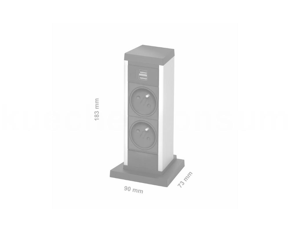 EVOline UP Steckdosenturm 00.024 UP20 silber 2x VDE + 2x USB französische Norm