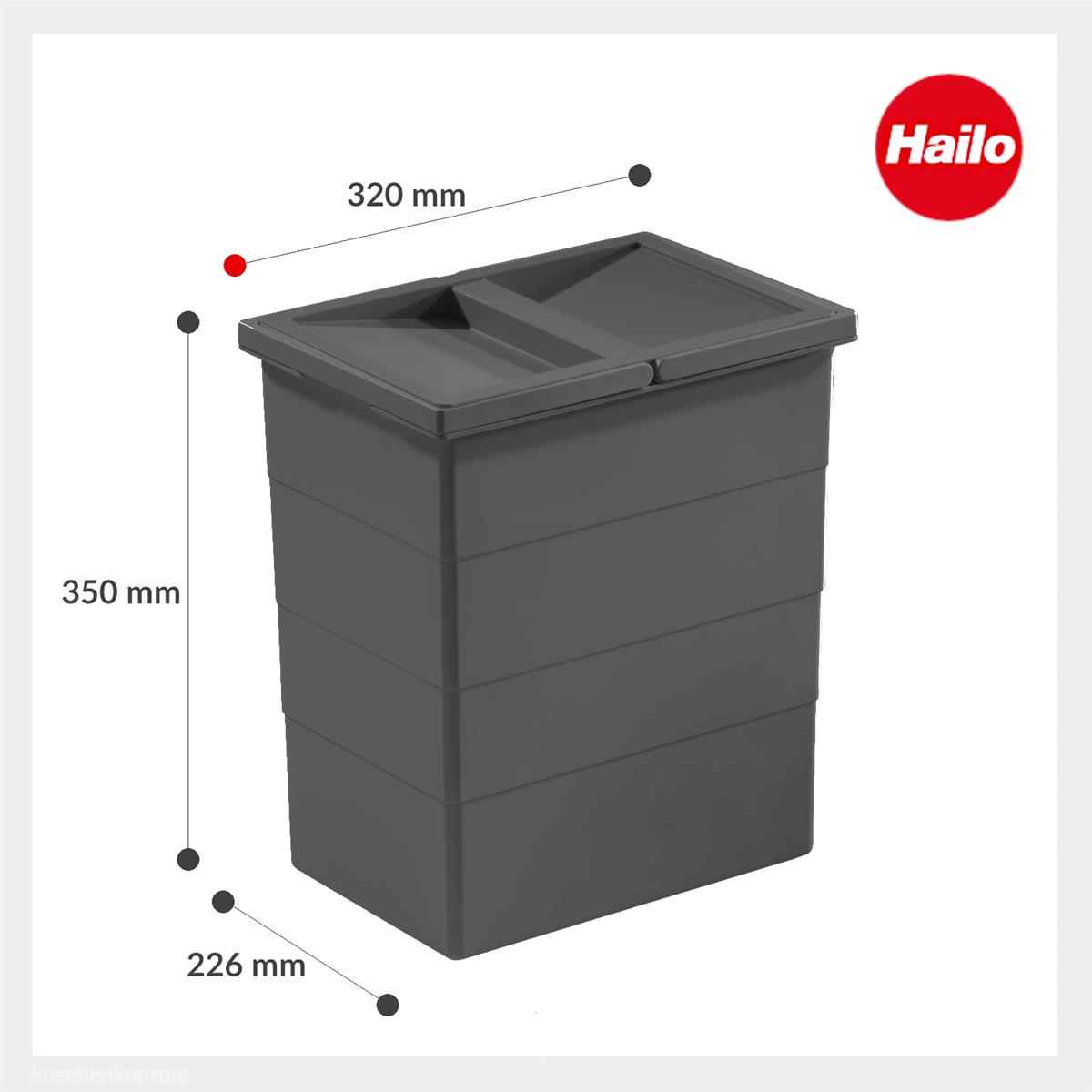 Hailo Inneneimer 1137669 mit Deckel 20 L 320x226x350 mm 2 Henkel