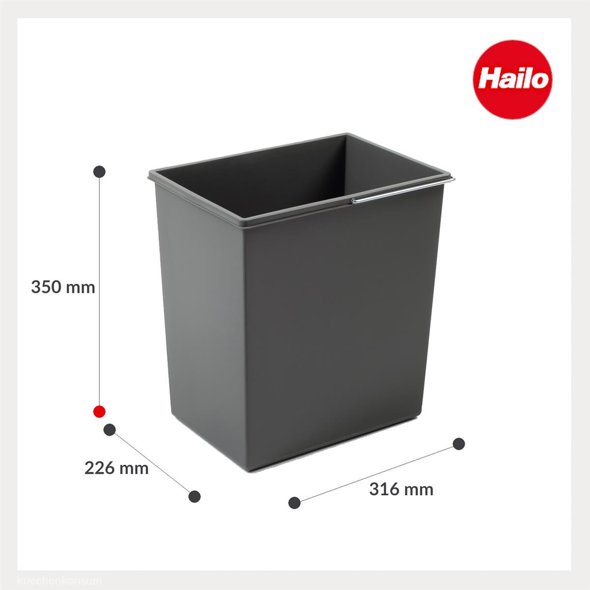 Hailo Inneneimer 1220969 grau 20 L 316 x 226 x 350 mm mit Henkel