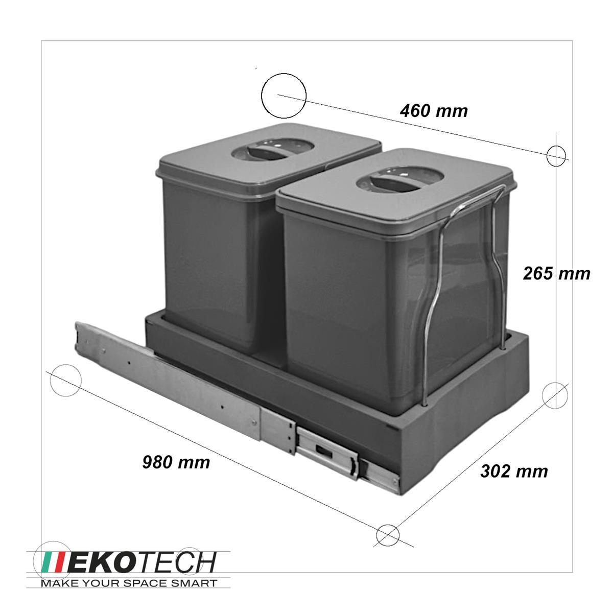 Ekotech Abfallsammler 90754162 Patty.45 oriongrau 2x 12 Liter Müllsystem Automatic