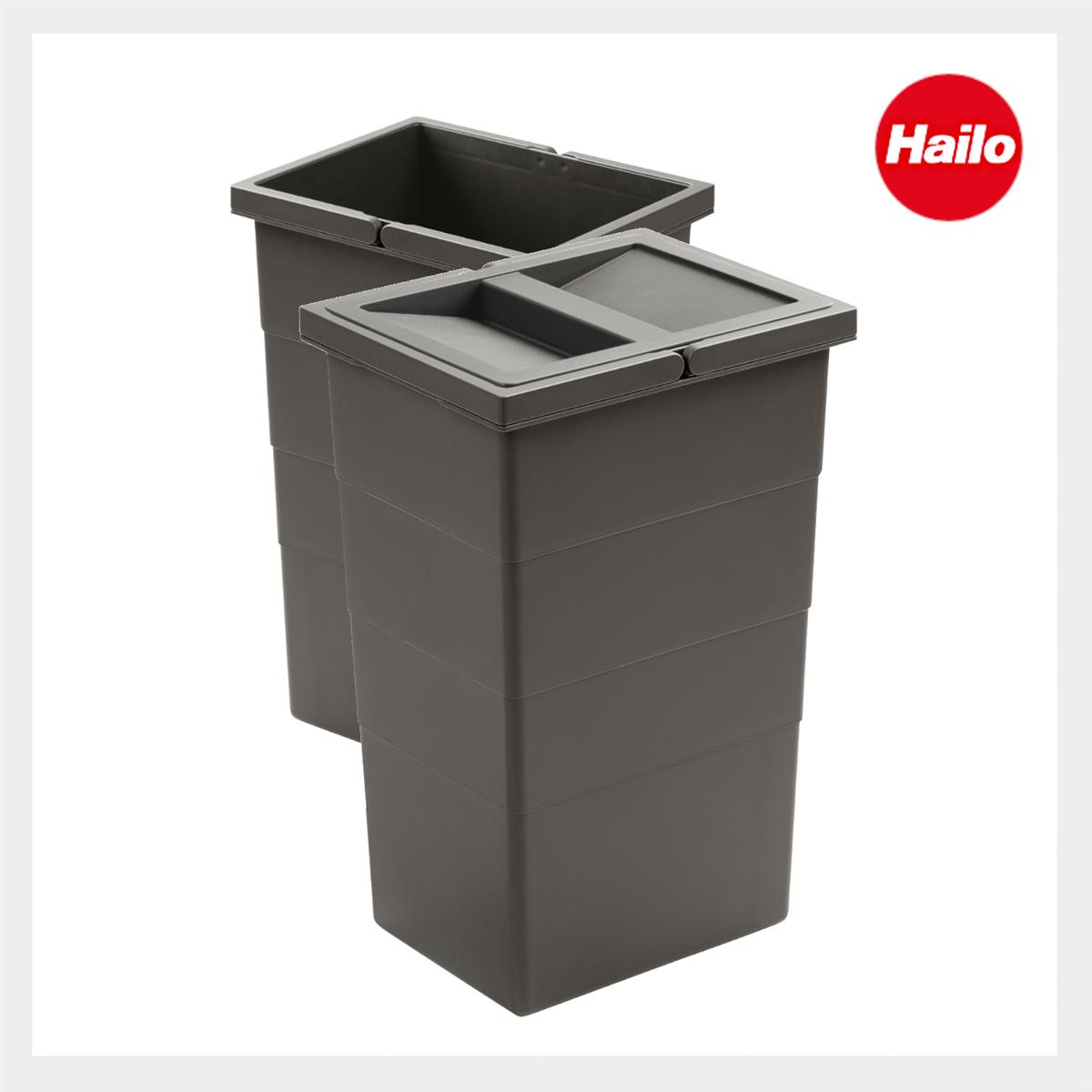 Hailo Inneneimer 1220359 dunkelgrau 2x 13 Liter 242 x 192 x 380 mm mit Deckel