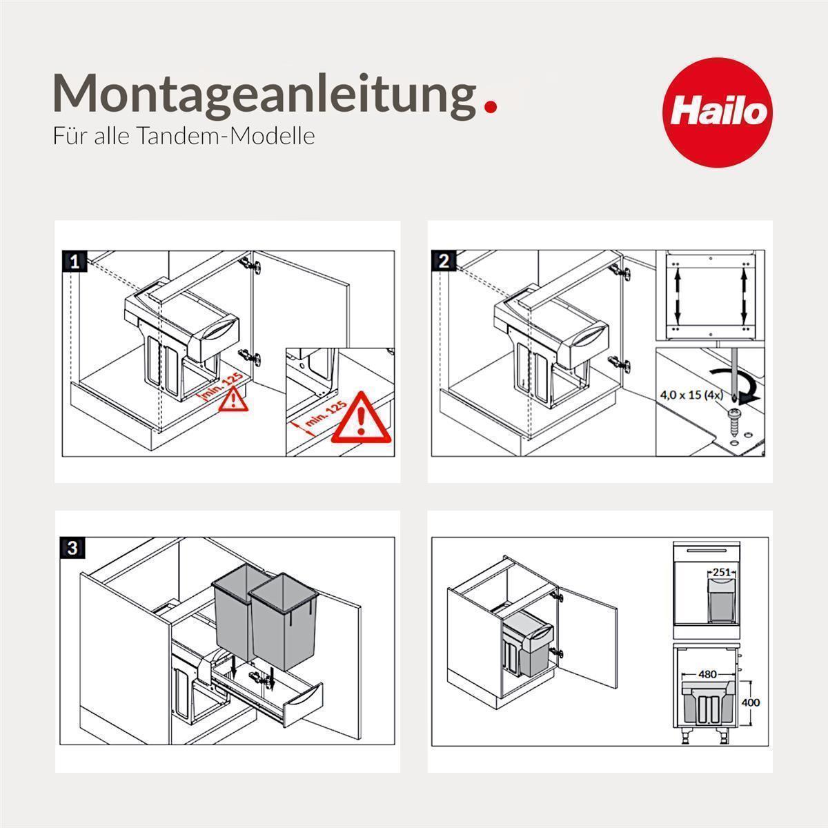 Hailo Abfallsammler 3666102 TA Swing Tandem 2x 15 L PlusBioDeckel