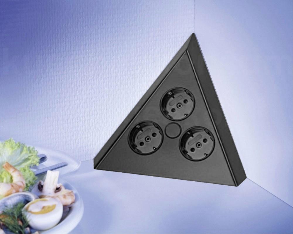 Thebo Ecksteckdose 17588/C Schwarz 3-fach ST 3007-C 200 x 150 x 140 mm