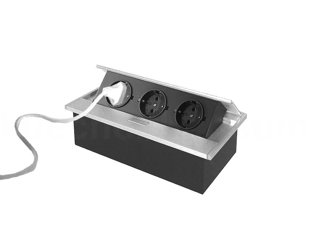Thebo Tischsteckdose 17126 APS 11 3fach und Klappdeckel ALU