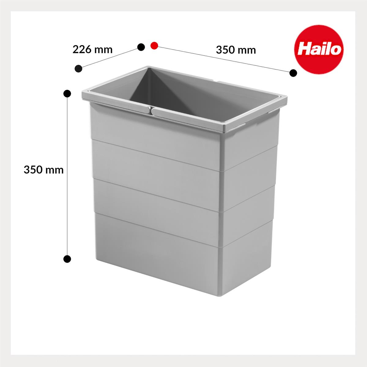 Hailo Inneneimer 1076129 hellgrau 24 Liter 350 x 226 x 350 mm 2 Henkel