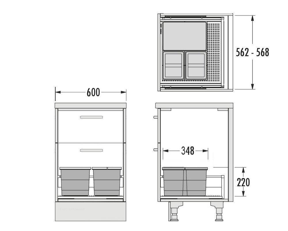 Hailo Abfallsammler 3301624 Allegro 220 Einsatz 2x 6.5+14 L Dunkelgrau