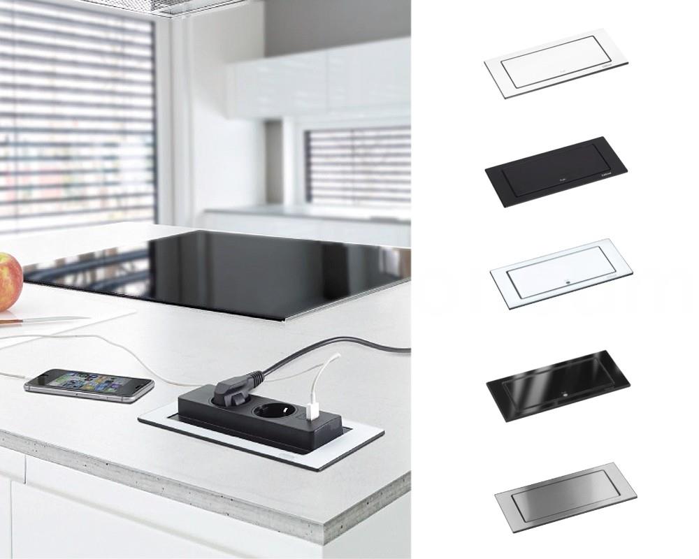 Schulte EVOline BackFlip 10.018 USB-A Charger + Einbausteckdose 2 fach Glas weiß glänzend