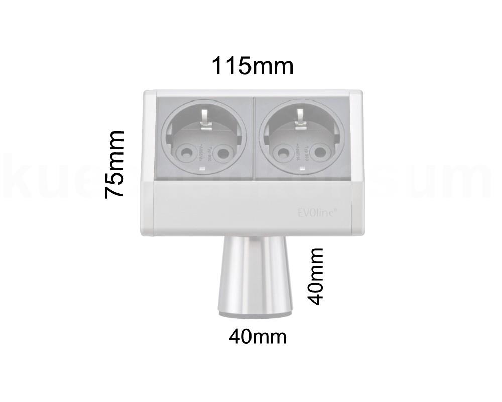Schulte EVOline T-Dock 34.556 Inselsteckdose 2fach waagerecht Edelstahloptik