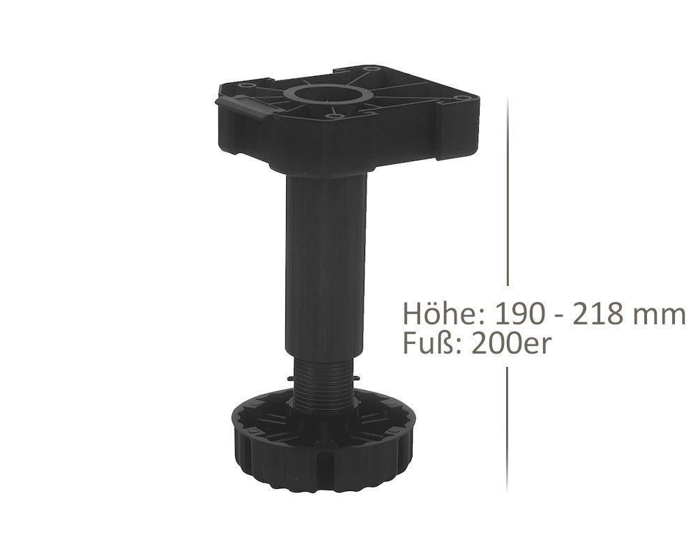Möbelfuß 200 mm höhenverstellbar 190-218 mm Kunststoff schwarz 40x