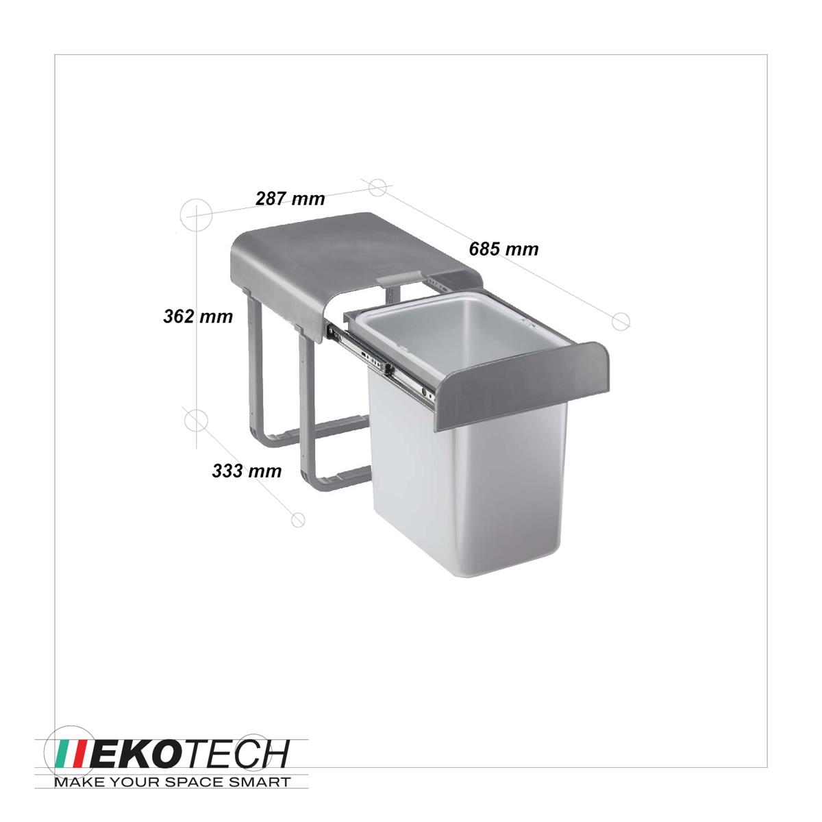 Ekotech Abfallsammler AG16G Aladin grau 16 Liter ab 40cm Unterschrank