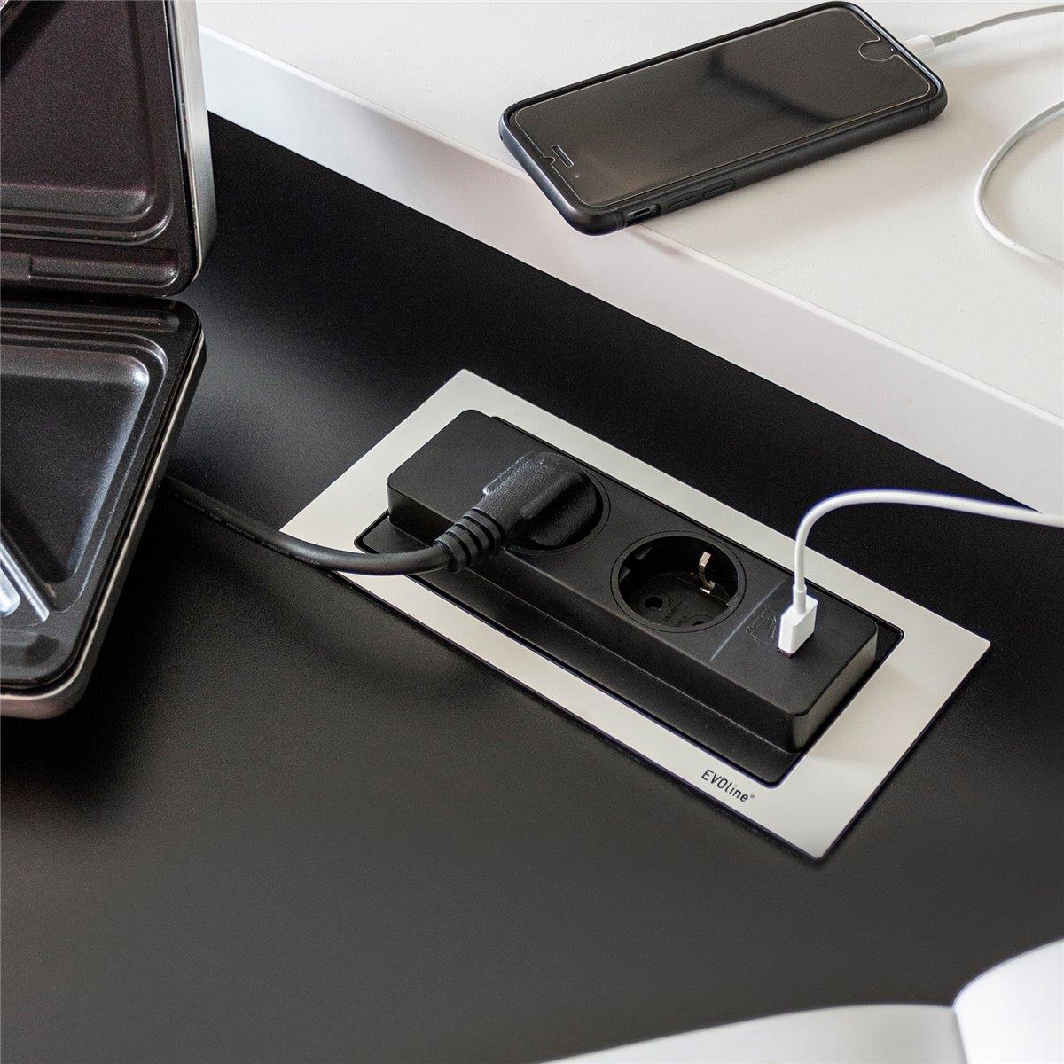 Schulte EVOline BackFlip 10.052 USB-A Charger + Einbausteckdose 2 fach matt weiß lackiert