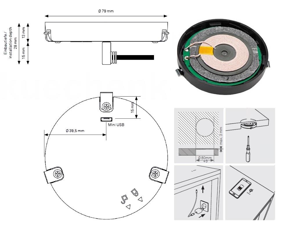 Schulte EVOline Charger QI 91.128 kabellose Ladespule Einbau