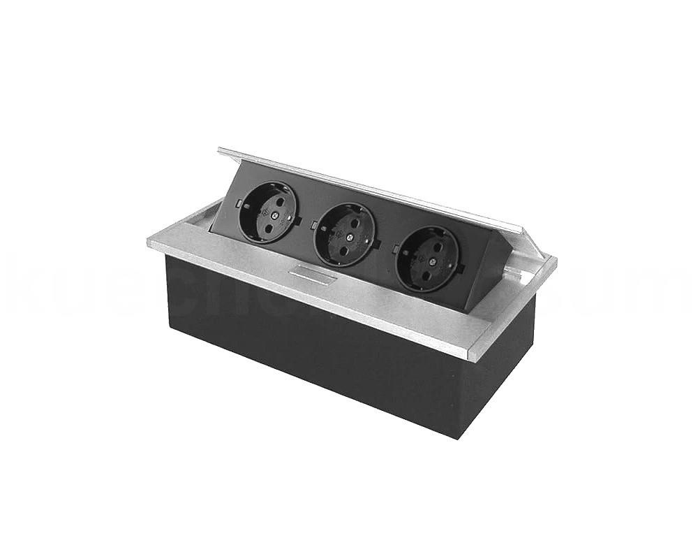 Thebo Tischsteckdose 17126 APS 11 3fach und Klappdeckel ALU