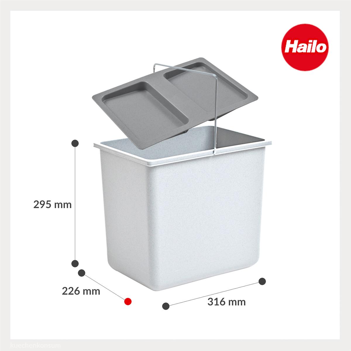 Hailo Inneneimer 1086249 hellgrau 18 L 316 x 226 x 286 mm mit Deckel