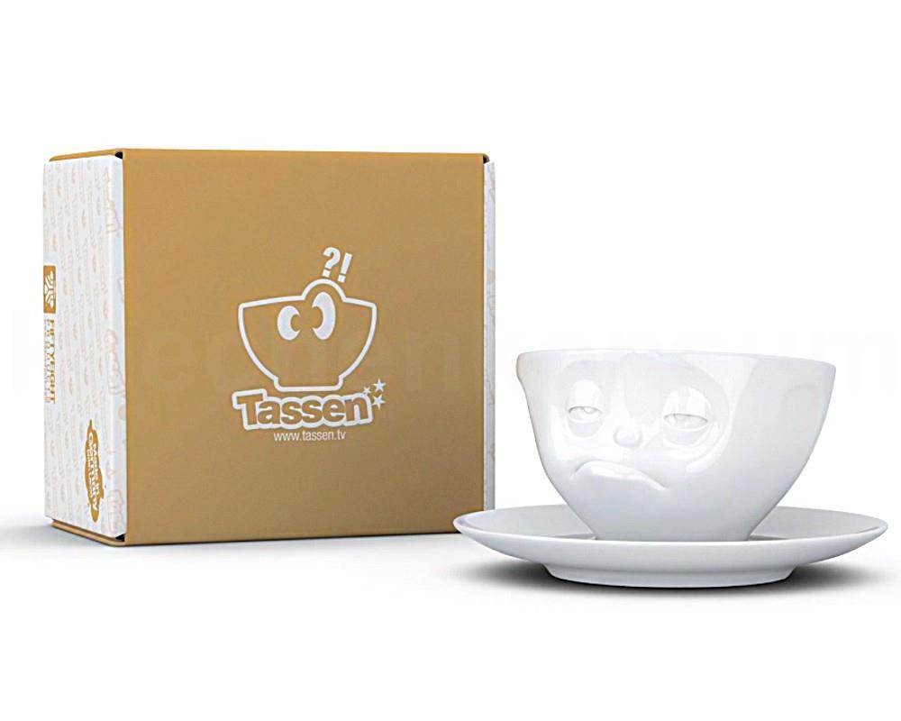 TV Tasse Kaffeetasse 45 Verpennt mit Untertasse weiß