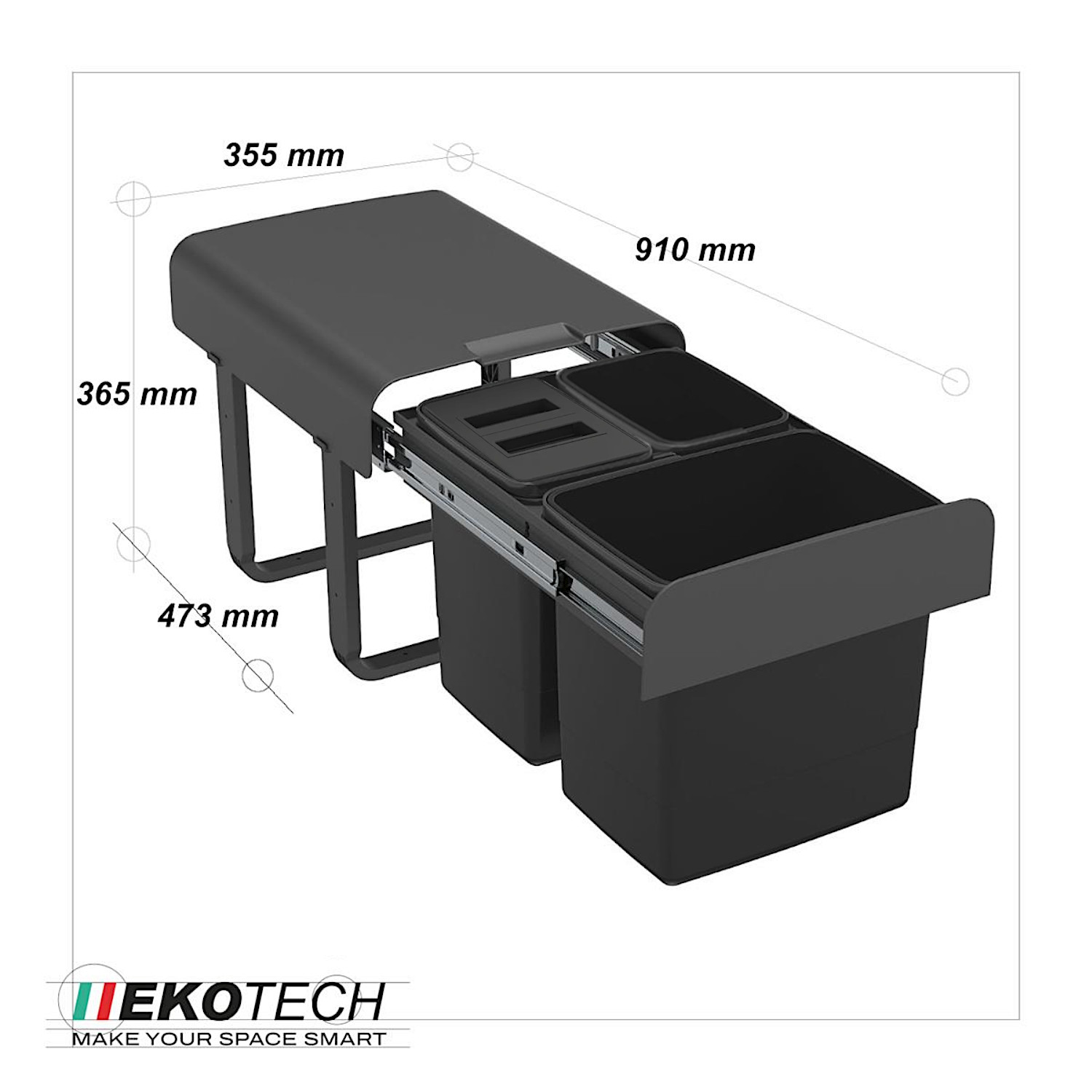 Ekotech Abfallsammler EKKO.33 oriongrau 2x 7 + 15 Liter mit Biodeckel