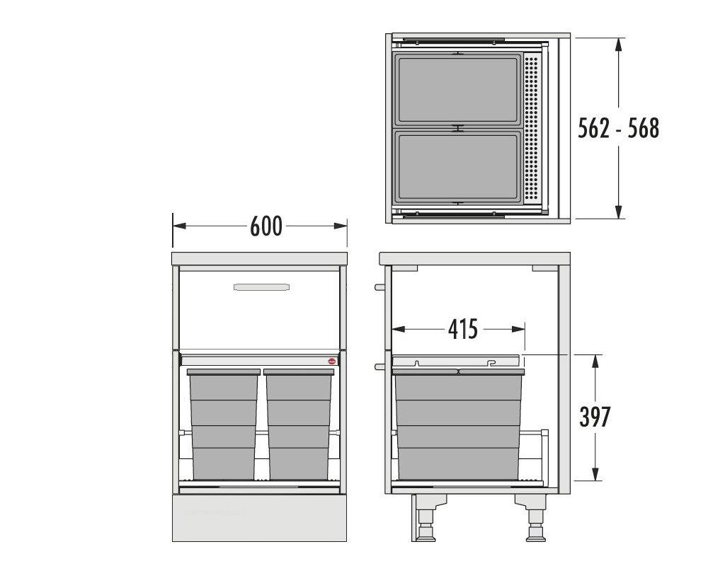 Hailo Abfallsammler 3301651 Allegro 400 Einsatz 2x 28 Liter Dunkelgrau