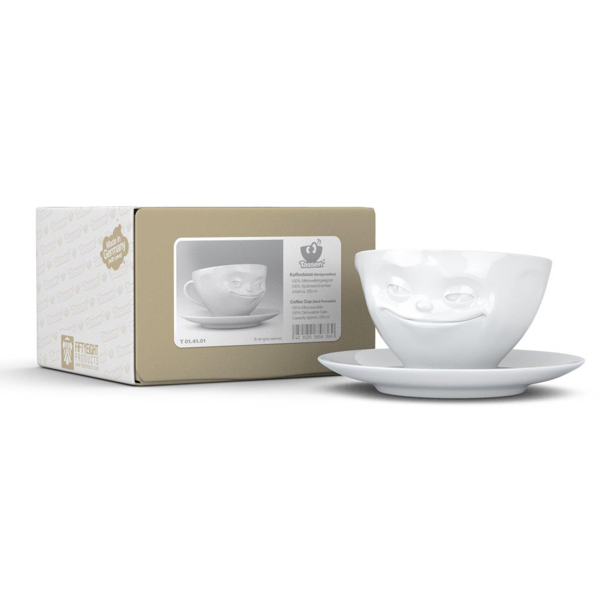 TV Tasse Kaffeetasse 41.01 Grinsend mit Untertasse weiß
