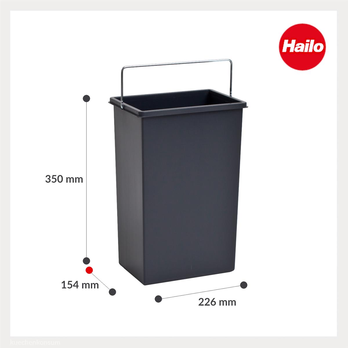 Hailo Inneneimer 1045639 dunkelgrau 10 L 226 x 154 x 350 mm mit Henkel