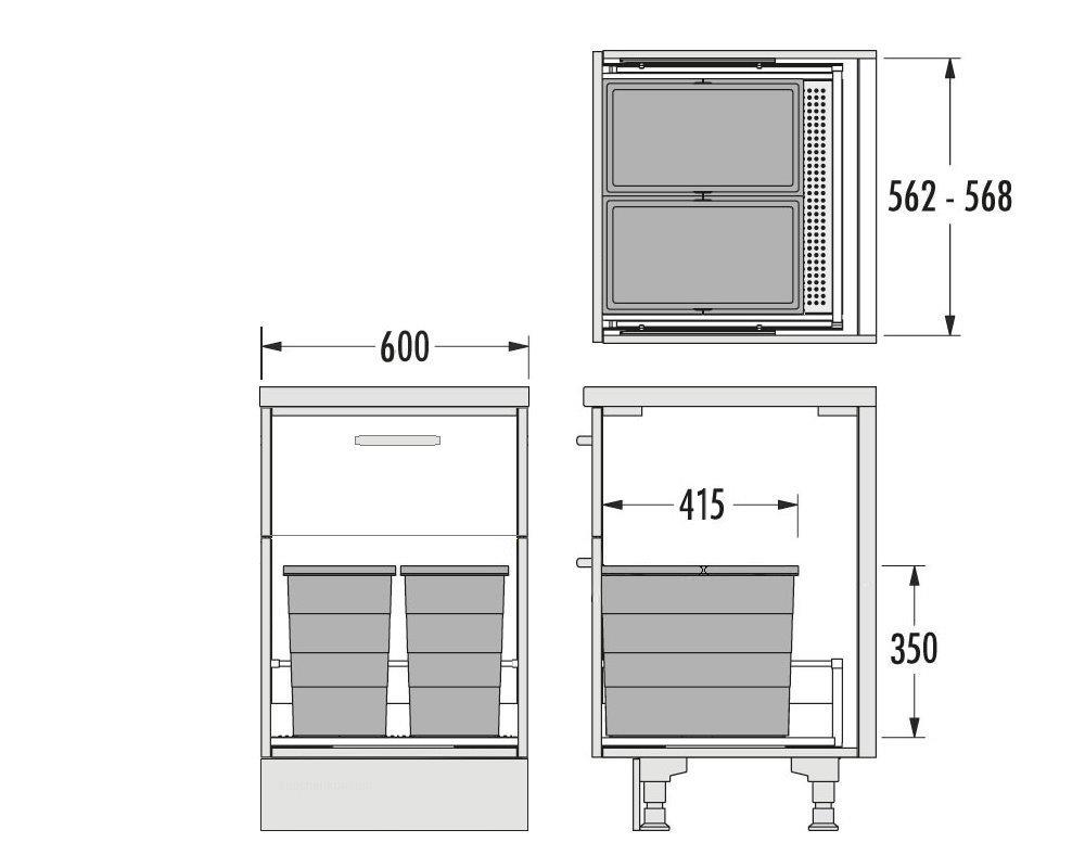 Hailo Abfallsammler 3301752 Allegro 350 Einsatz 2x 28 Liter Dunkelgrau