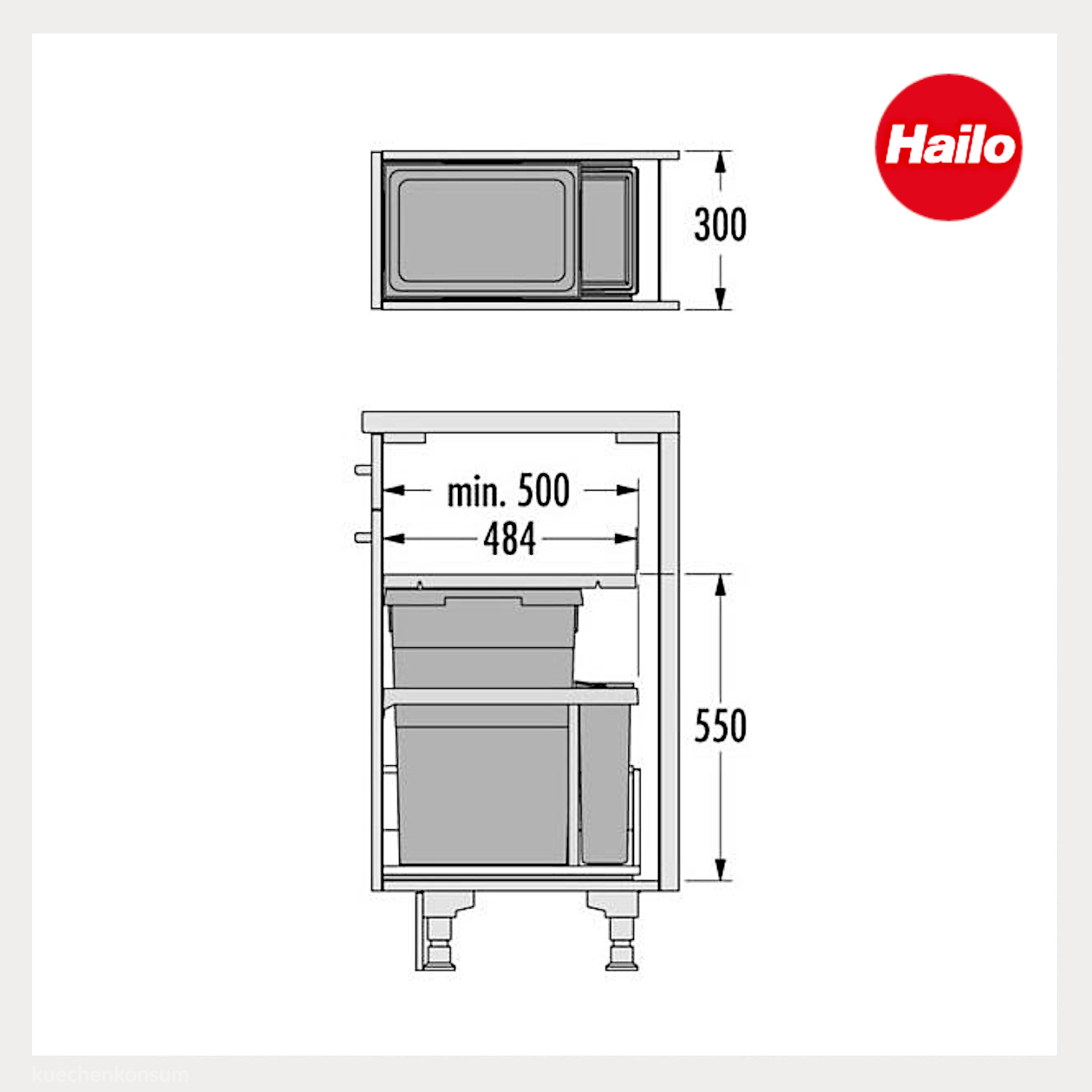Hailo Abfallsammler 3669101 Inset Tandem 38 + 7 Liter dunkelgrau