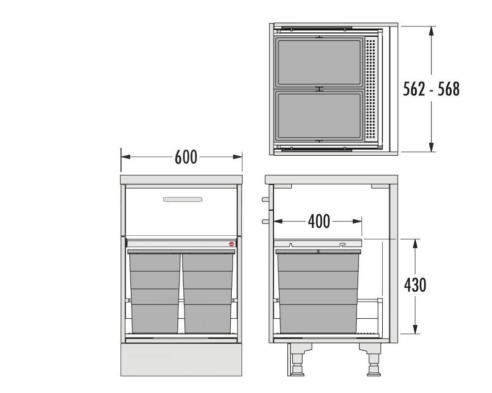 Hailo Abfallsammler 3301671 Allegro 430 Einsatz 2x 28 Liter Dunkelgrau