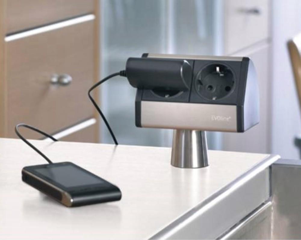 Schulte EVOline T-Dock 22.056 Inselsteckdose 2fach waagerecht Schwarz