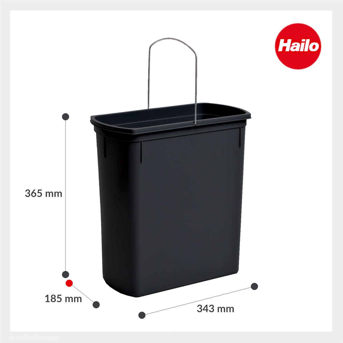 Hailo Inneneimer 1226239 schwarz 18 L 343 x 185 x 365 mm mit Henkel