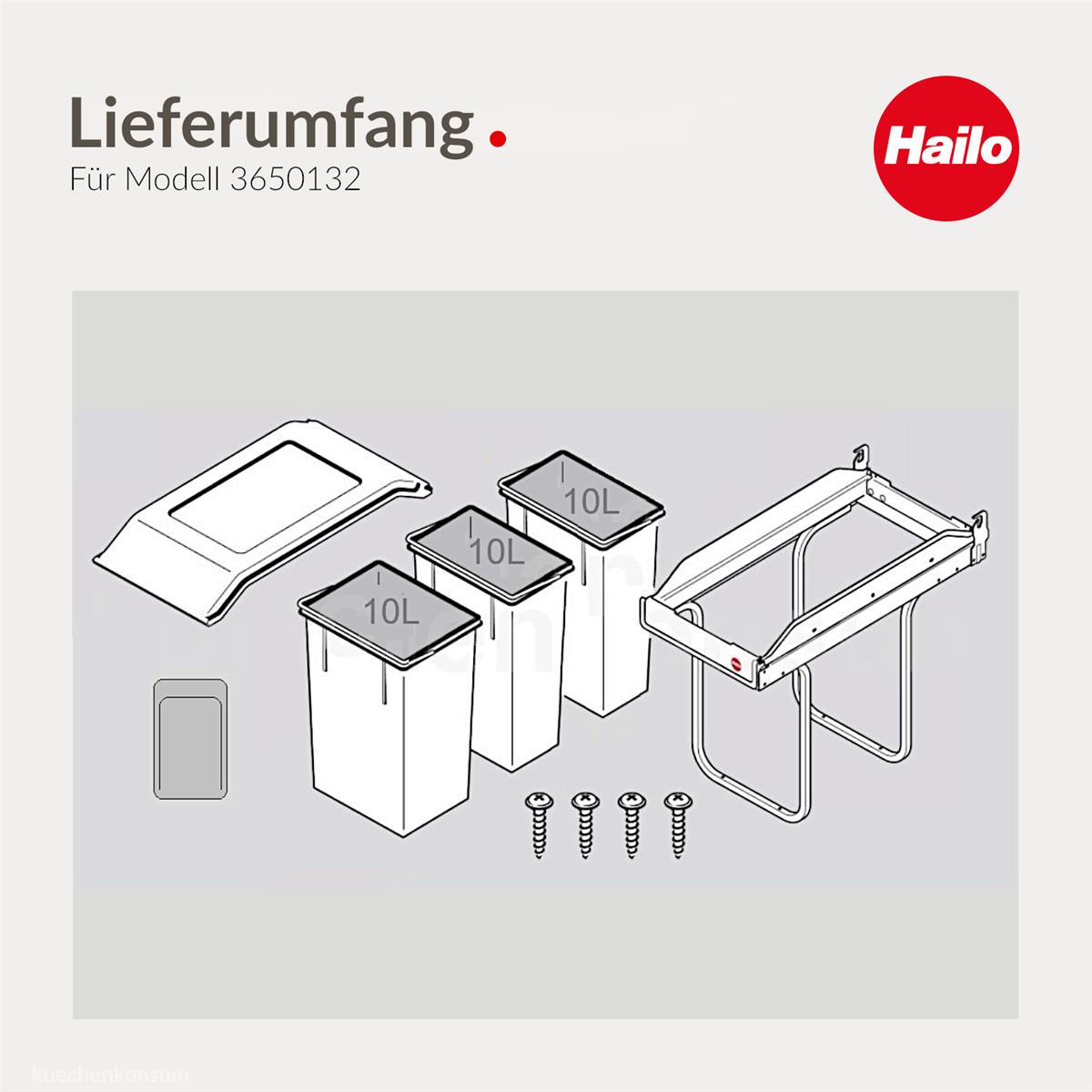 Hailo Abfallsammler 3650132 TE Swing A Terzett 3x 10 Liter mit Deckel